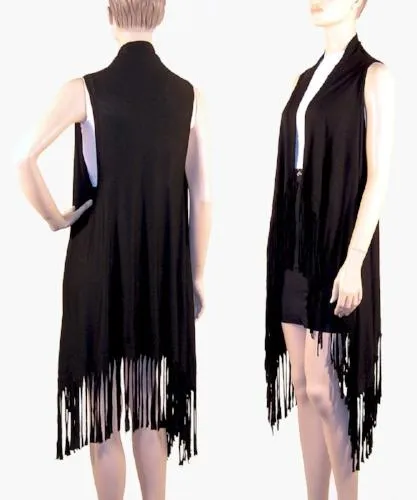 Suede-Feel Fringed Vests