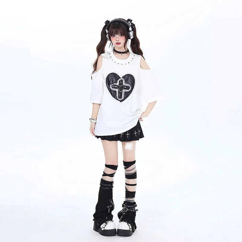 Sweet Cool Girly Style Loving Heart Embroidered T-shirt
