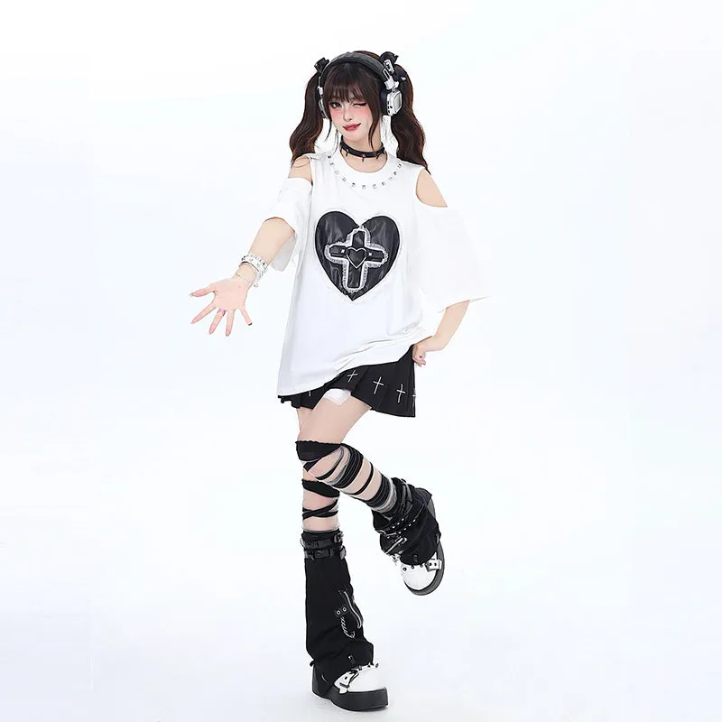 Sweet Cool Girly Style Loving Heart Embroidered T-shirt