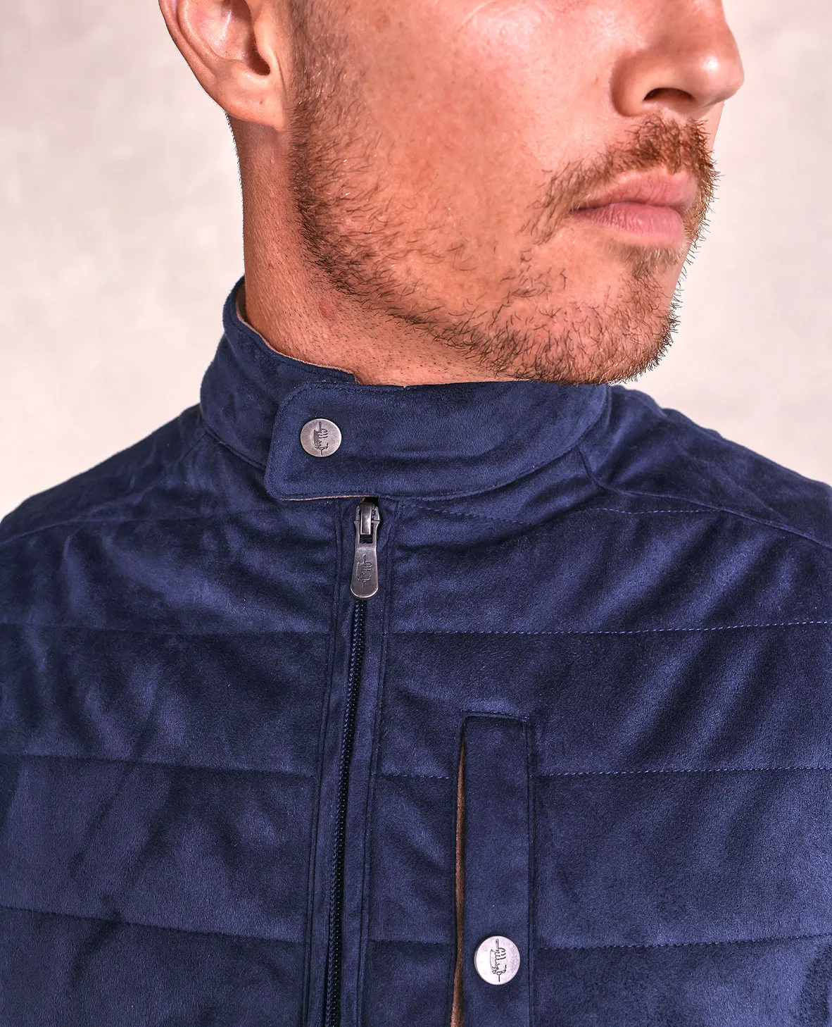 The Colton - Microsuede Vest - Navy/Chocolate Trim