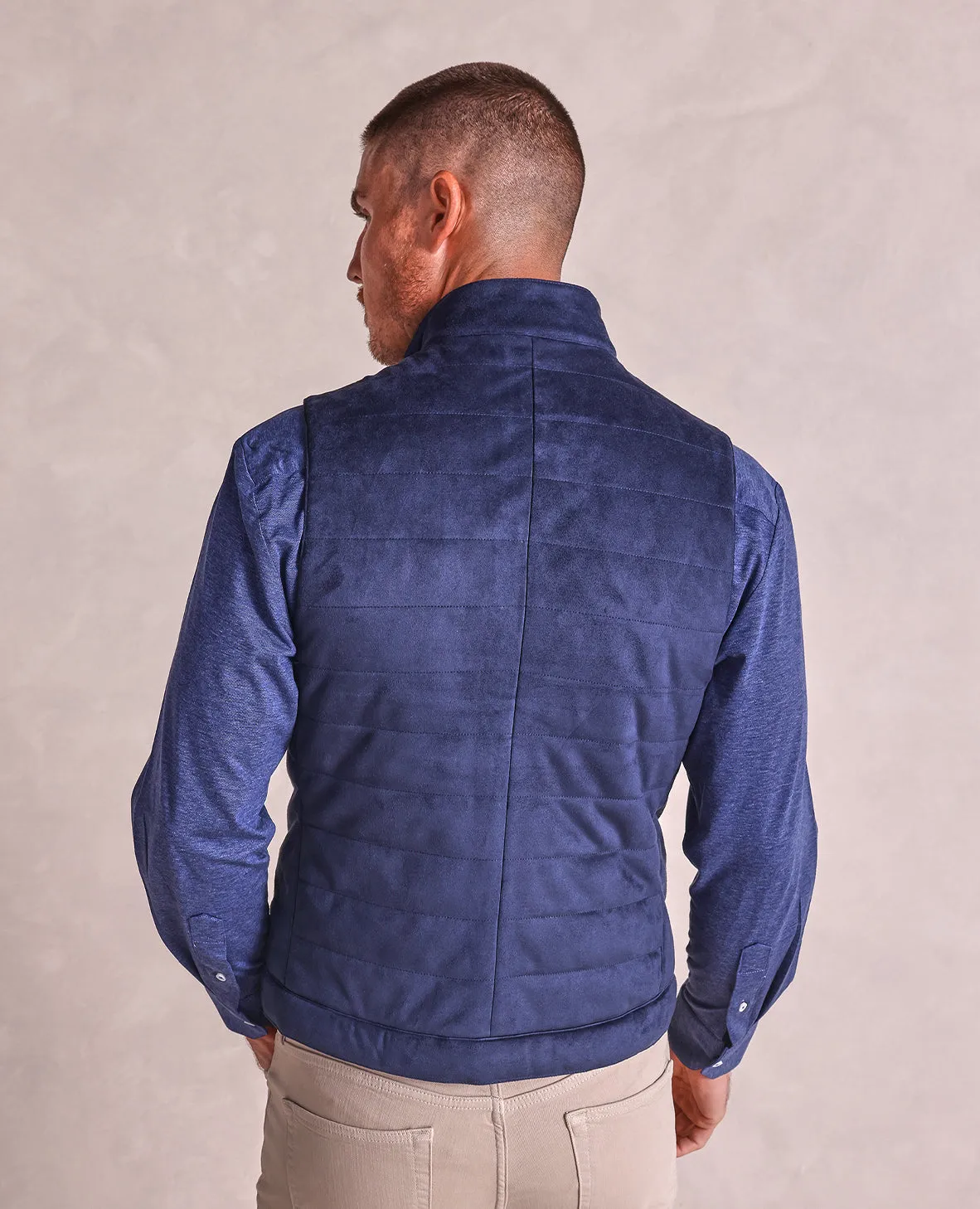 The Colton - Microsuede Vest - Navy/Chocolate Trim