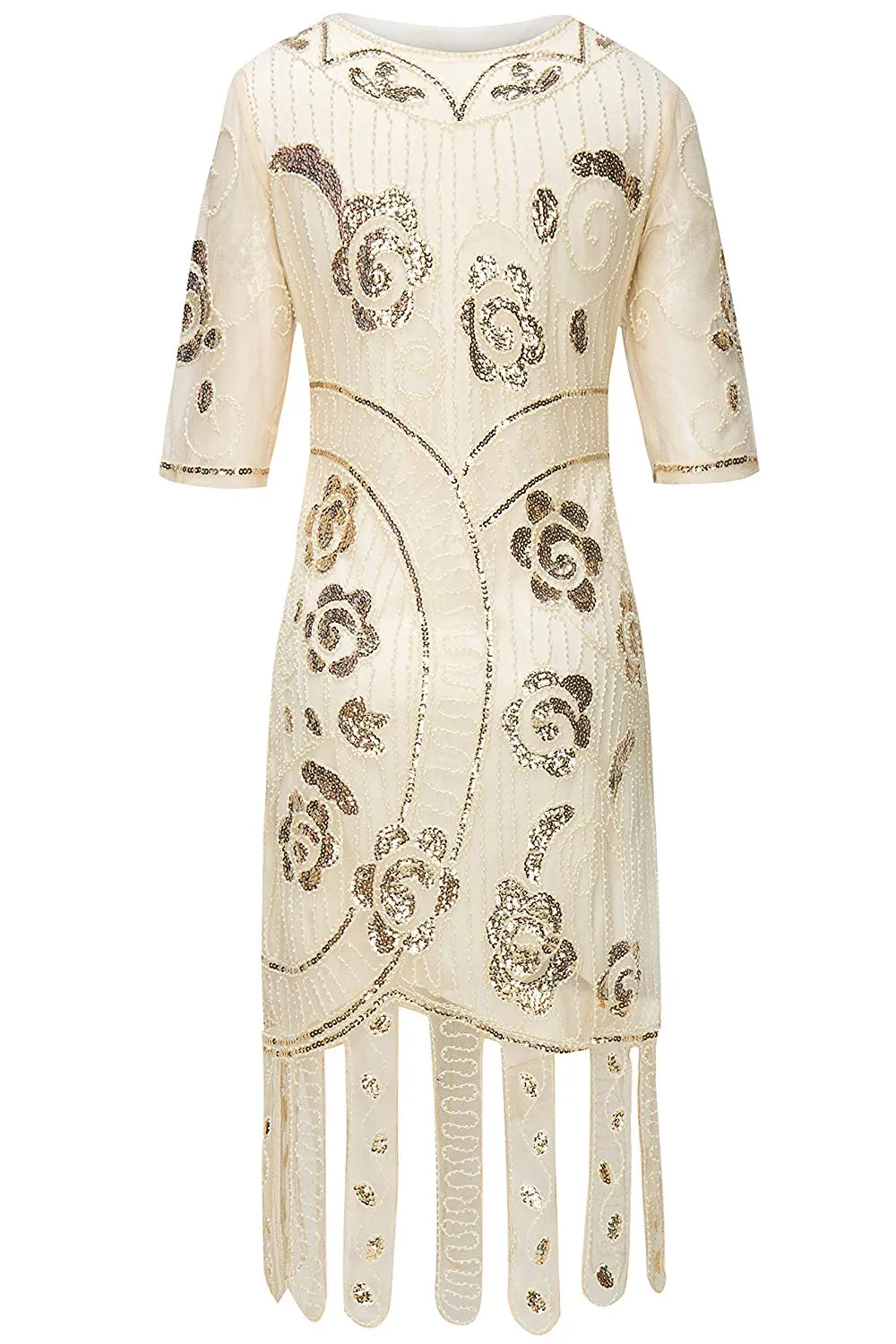 Vintage 1920s Unique Ivory White Flapper Dress Beaded Gatsby Dress Roaring 20s Sequins Dress Vintage Art Deco Dress Wedding