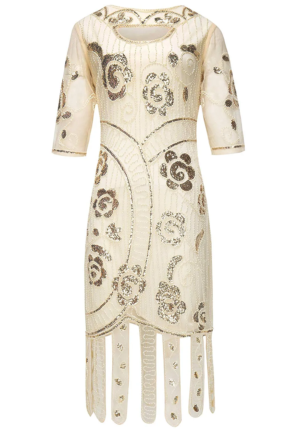 Vintage 1920s Unique Ivory White Flapper Dress Beaded Gatsby Dress Roaring 20s Sequins Dress Vintage Art Deco Dress Wedding