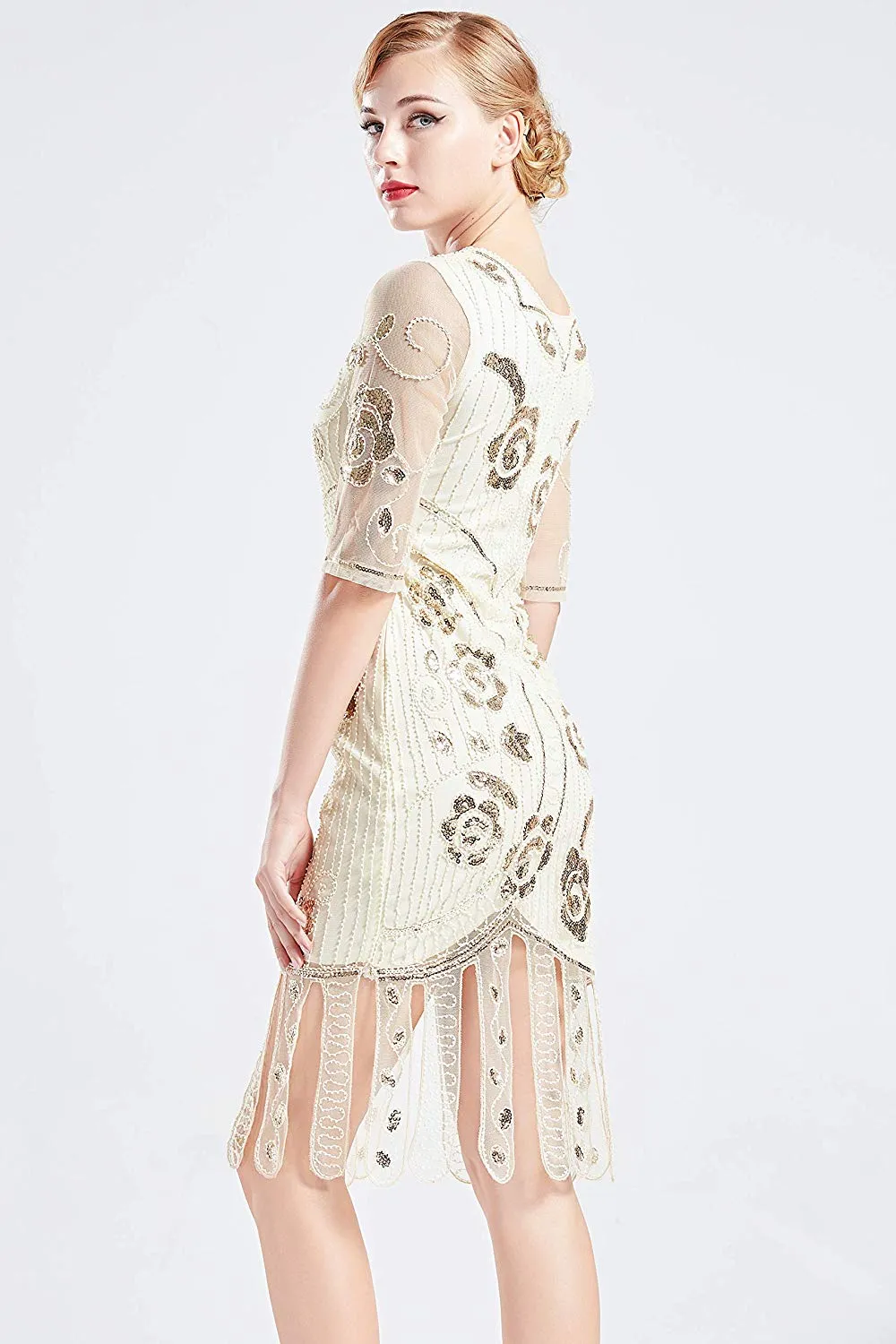 Vintage 1920s Unique Ivory White Flapper Dress Beaded Gatsby Dress Roaring 20s Sequins Dress Vintage Art Deco Dress Wedding
